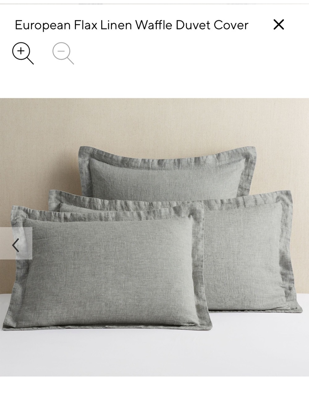 NWT, Pottery Barn European flax linen waffle sham, standard, light gray